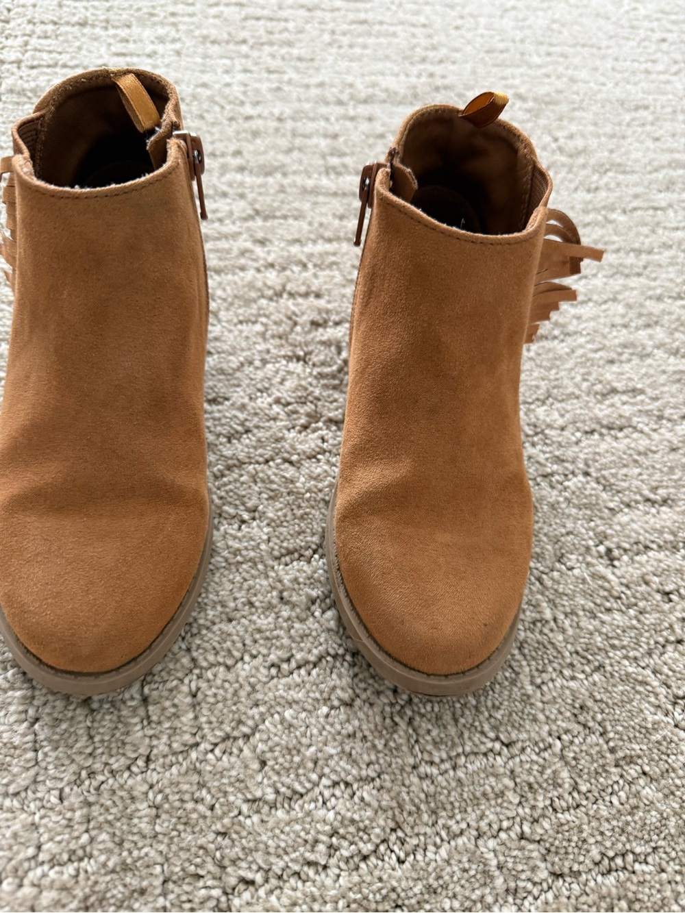 Old Navy Tan Suede-Look Kids Ankle Booties with Fringe